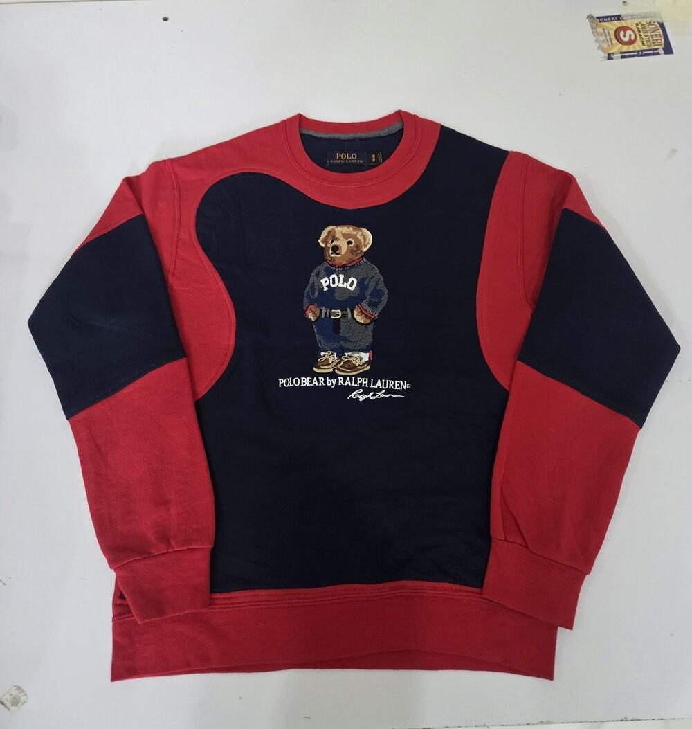 Vintage Polo Reworked Sweatshirt – Unique Upcycled Paneled Jumper – Size S